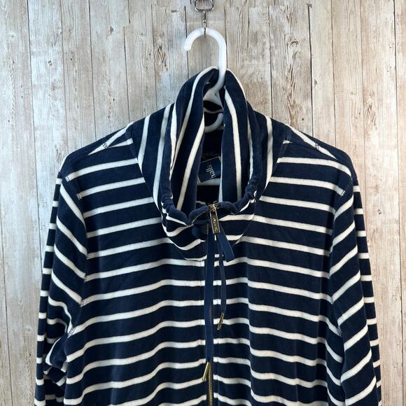 Calvin Klein NWT Track Jacket Womens 1X Navy Ivory Velour Striped Performance - Picture 3 of 8